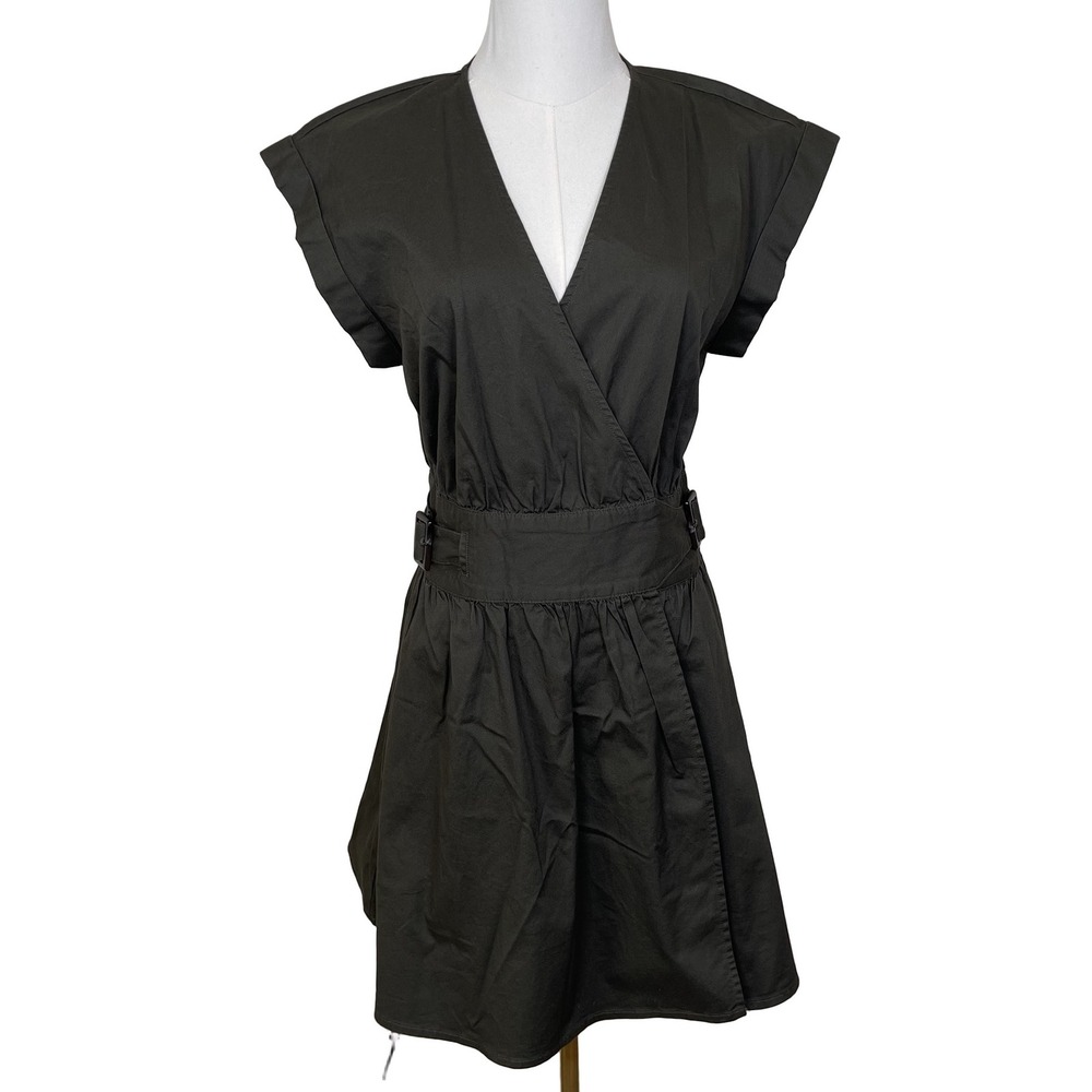 Banana Republic Wrap Dress XS Green Cap Sleeve Belted‎ V Neck Utility Safari